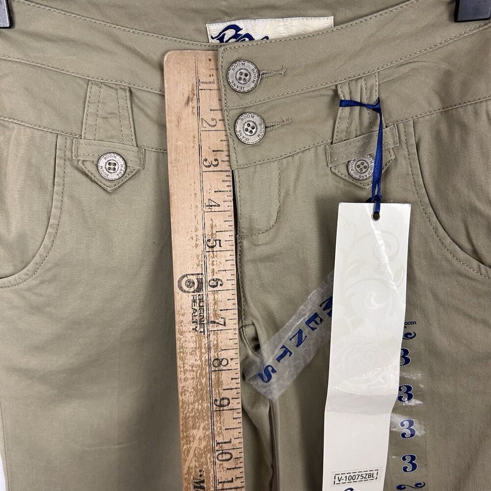 Boom Boom Jeans Womens 3 Khaki Pants Flair Leg Lightweight button Greenish Beige - Picture 4 of 10